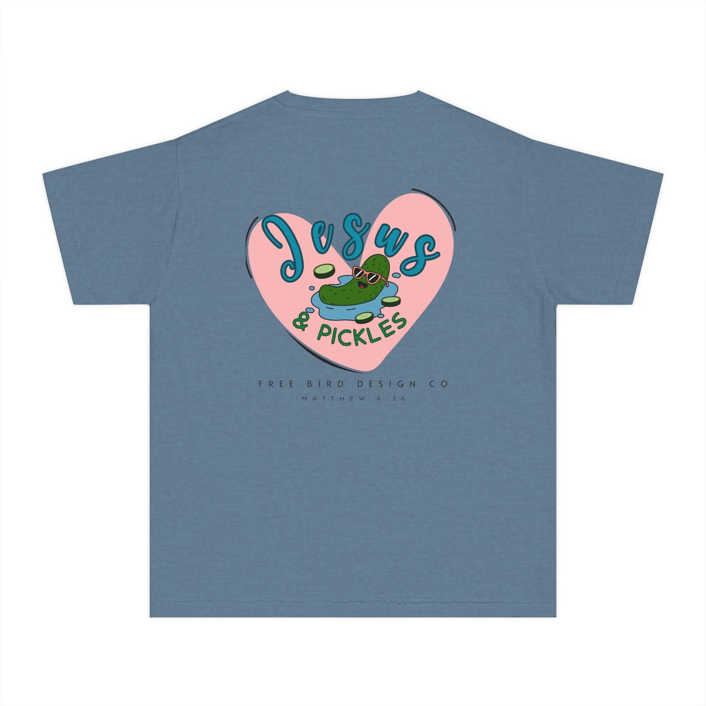 Jesus & Pickles Youth Midweight Tee, Fun Kids T-Shirt, Trendy Graphic Tee, Gift for Young Ones, Birthday, Holiday Apparel