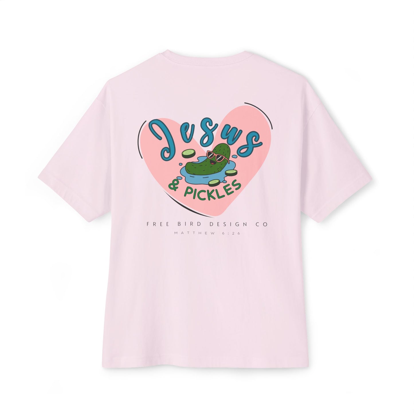 Jesus & Pickles Oversized Tee, Fun Graphic T-Shirt, Casual Unisex Apparel, Perfect Gift for Foodies, Christian Apparel, Everyday Wear