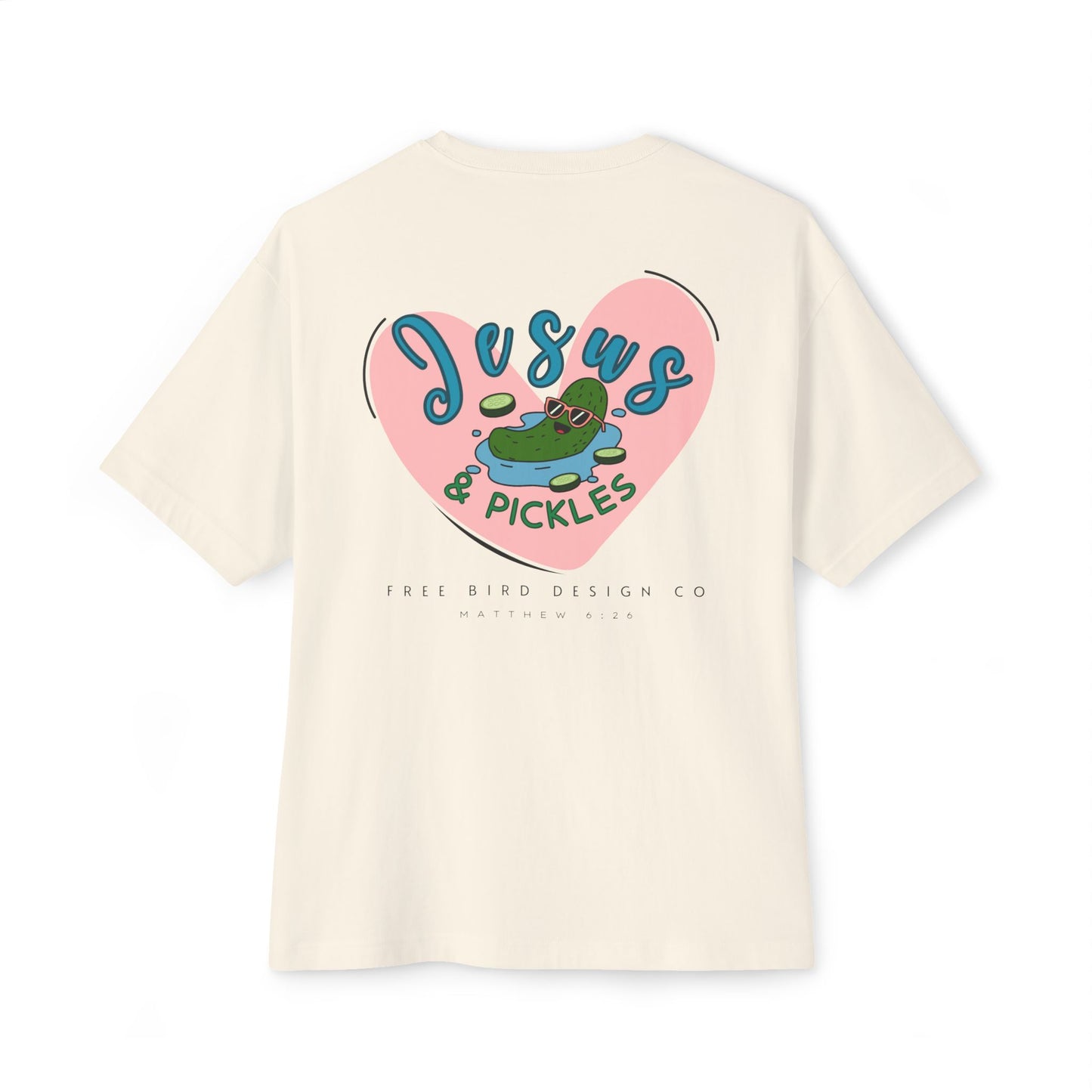 Jesus & Pickles Oversized Tee, Fun Graphic T-Shirt, Casual Unisex Apparel, Perfect Gift for Foodies, Christian Apparel, Everyday Wear