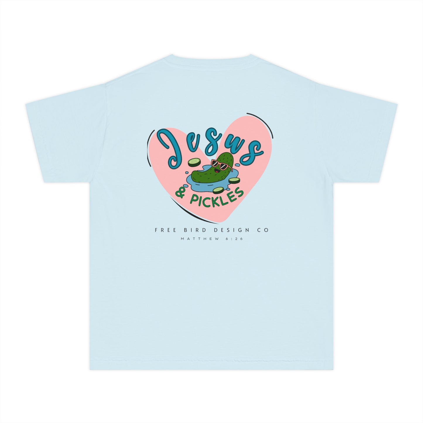 Jesus & Pickles Youth Midweight Tee, Fun Kids T-Shirt, Trendy Graphic Tee, Gift for Young Ones, Birthday, Holiday Apparel