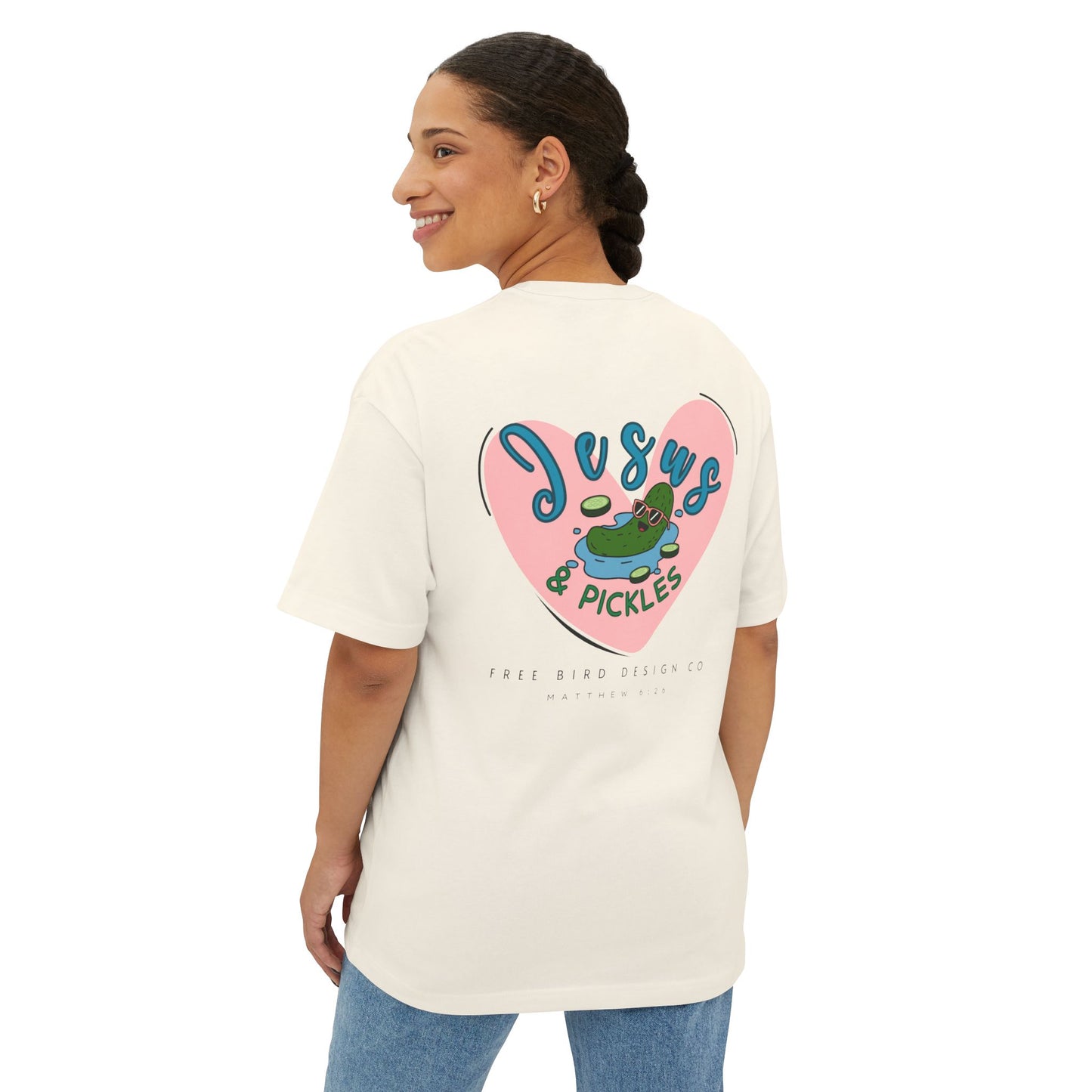 Jesus & Pickles Oversized Tee, Fun Graphic T-Shirt, Casual Unisex Apparel, Perfect Gift for Foodies, Christian Apparel, Everyday Wear
