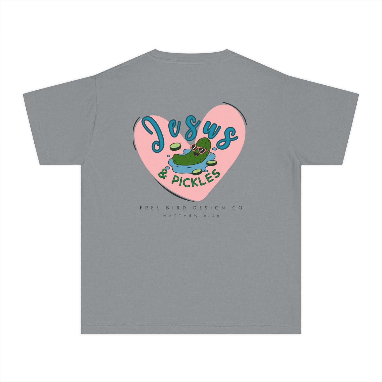 Jesus & Pickles Youth Midweight Tee, Fun Kids T-Shirt, Trendy Graphic Tee, Gift for Young Ones, Birthday, Holiday Apparel
