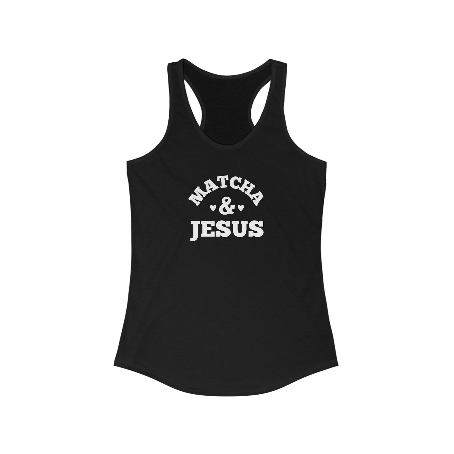 Christian Workout Tank Top, Matcha & Jesus Racerback, Gift for Tea Lovers, Casual Summer Wear, Religious Apparel, Fitness Shirt