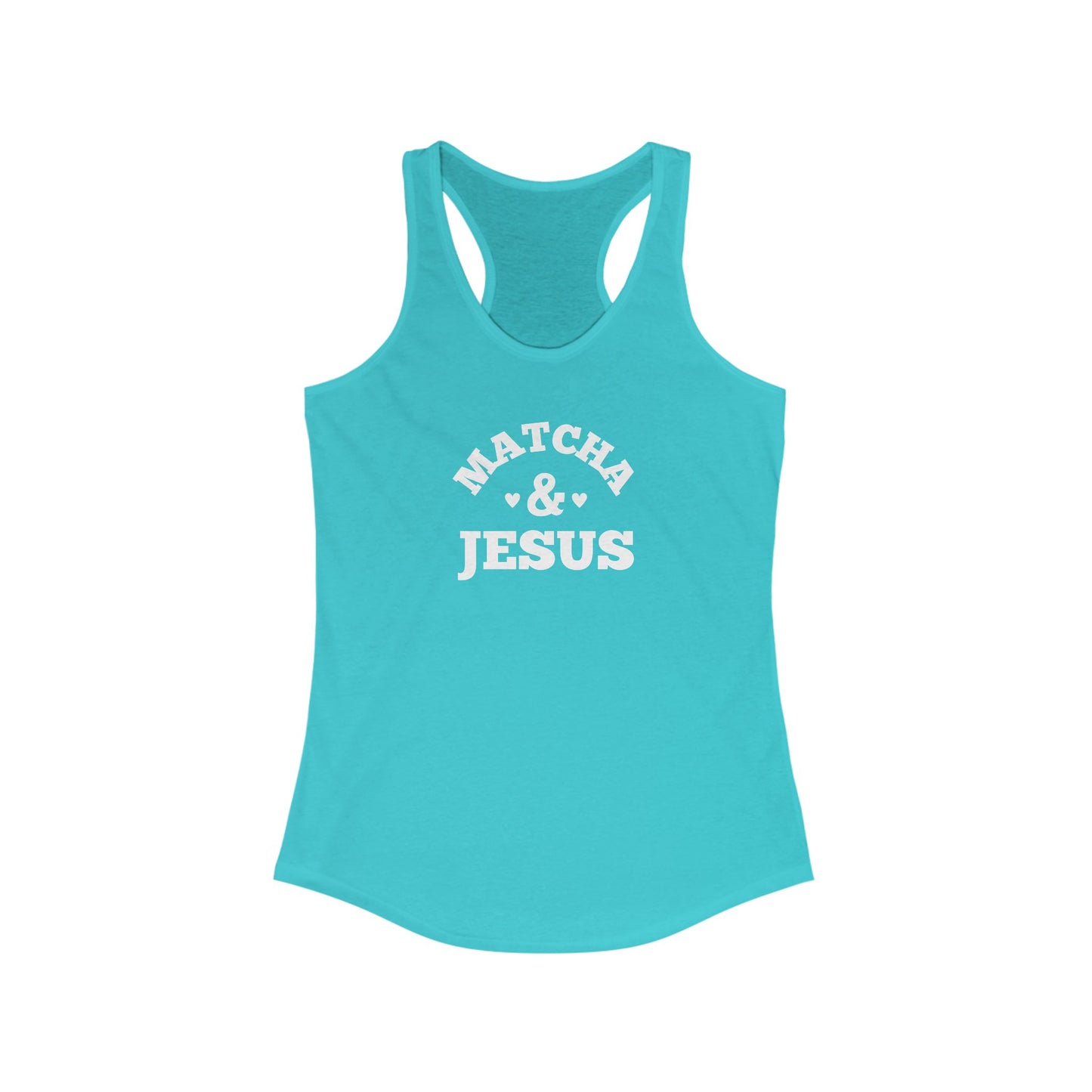 Christian Workout Tank Top, Matcha & Jesus Racerback, Gift for Tea Lovers, Casual Summer Wear, Religious Apparel, Fitness Shirt
