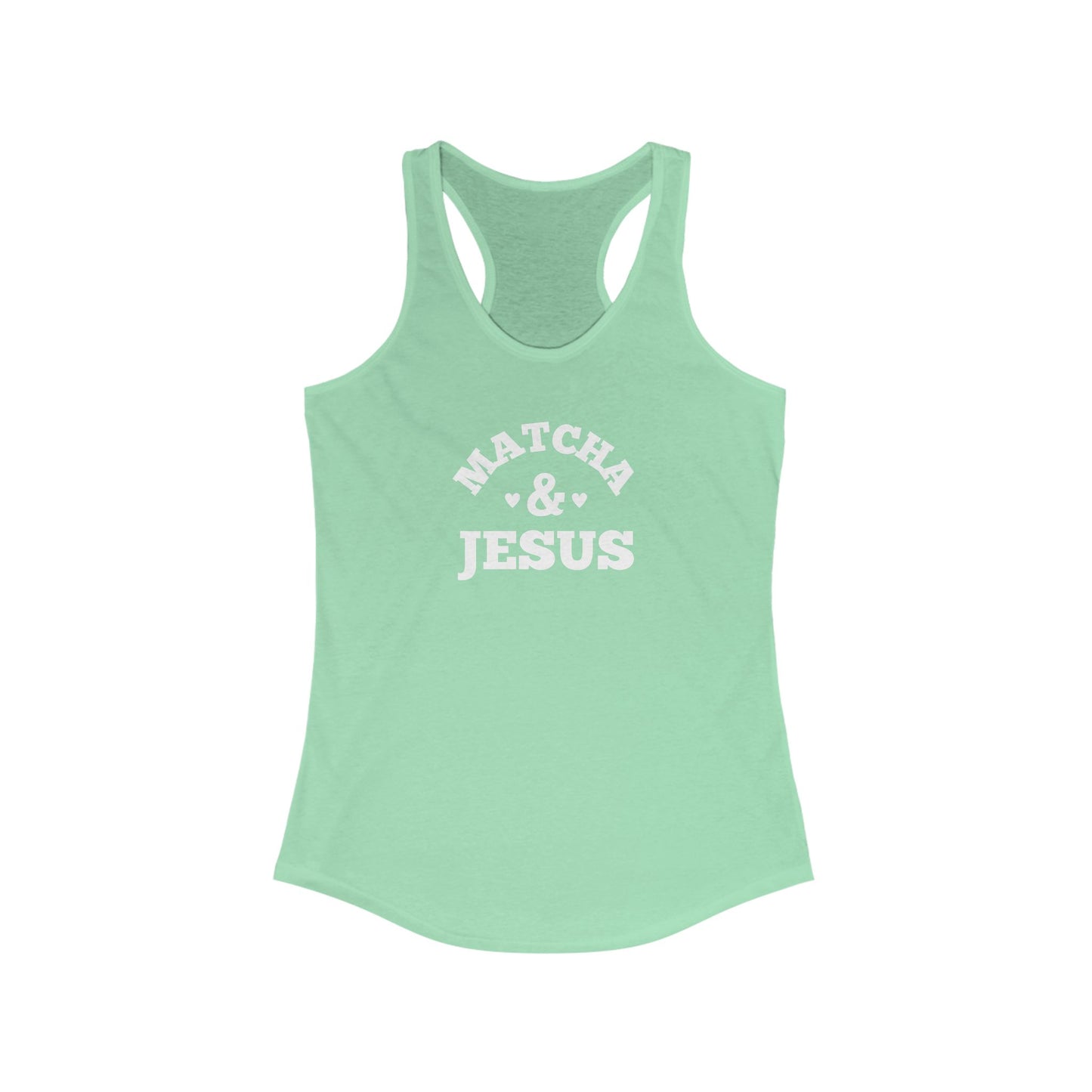Christian Workout Tank Top, Matcha & Jesus Racerback, Gift for Tea Lovers, Casual Summer Wear, Religious Apparel, Fitness Shirt