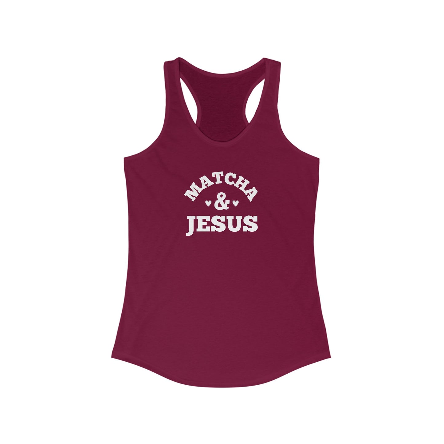 Christian Workout Tank Top, Matcha & Jesus Racerback, Gift for Tea Lovers, Casual Summer Wear, Religious Apparel, Fitness Shirt
