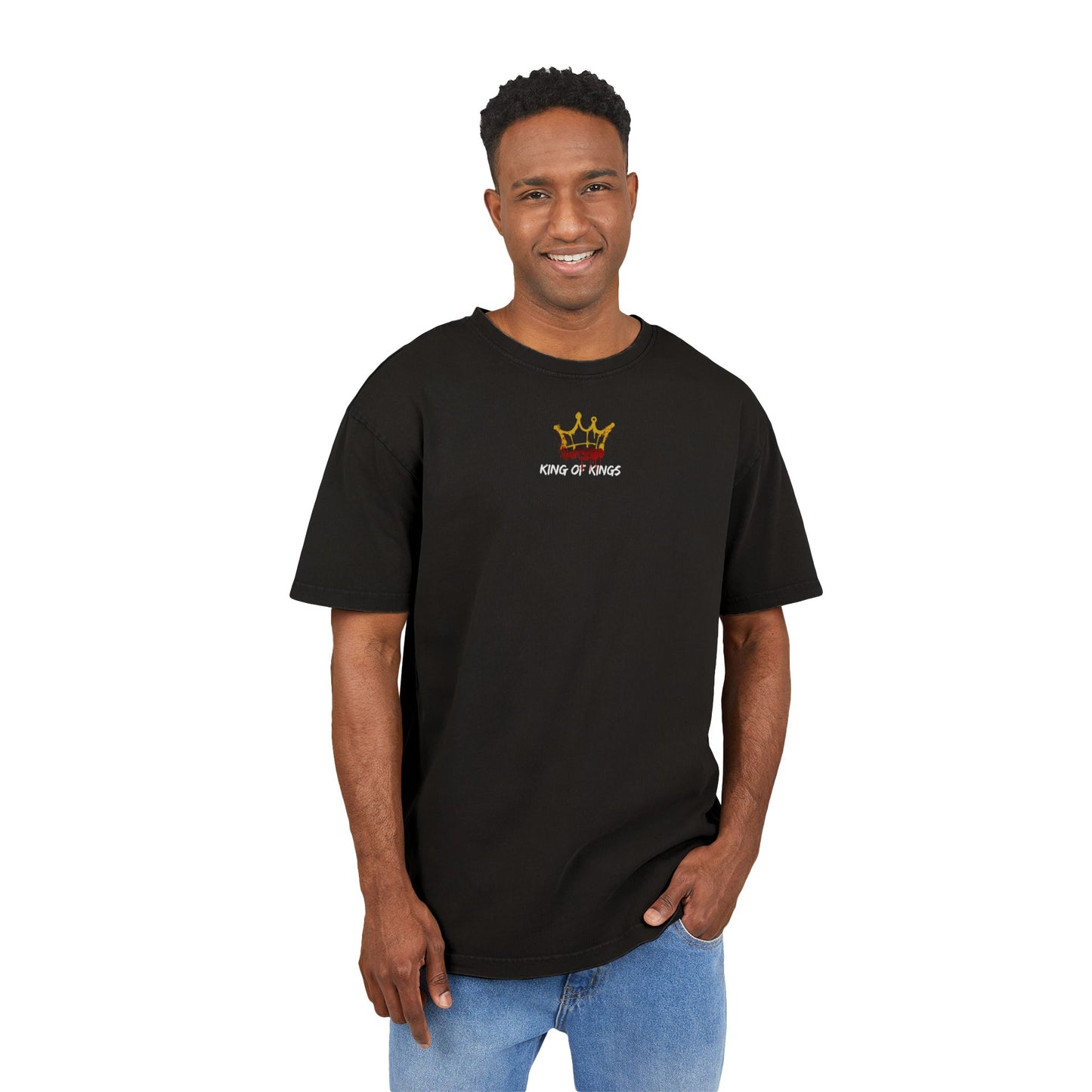 Crowned and Chosen by the Blood of King Jesus Men's Acid Washed Oversized Tee - King Jesus Graphic T-Shirt, Casual Streetwear, Faith-Based Gift, Church Attire, Comfortable Everyday Wear