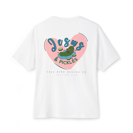 Jesus & Pickles Oversized Tee, Fun Graphic T-Shirt, Casual Unisex Apparel, Perfect Gift for Foodies, Christian Apparel, Everyday Wear