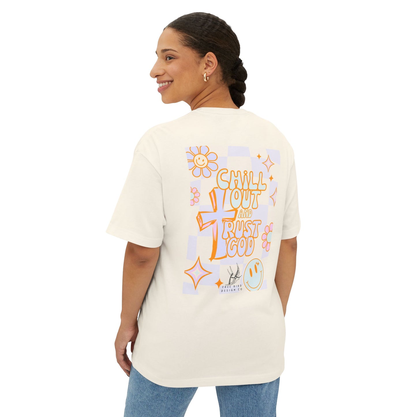 Chill Out and Trust God Boxy Tee, Relaxed Unisex T-Shirt, Cute Faith-Based Apparel, Pastel Graphic Tee for Everyday Wear, Spiritual [...]