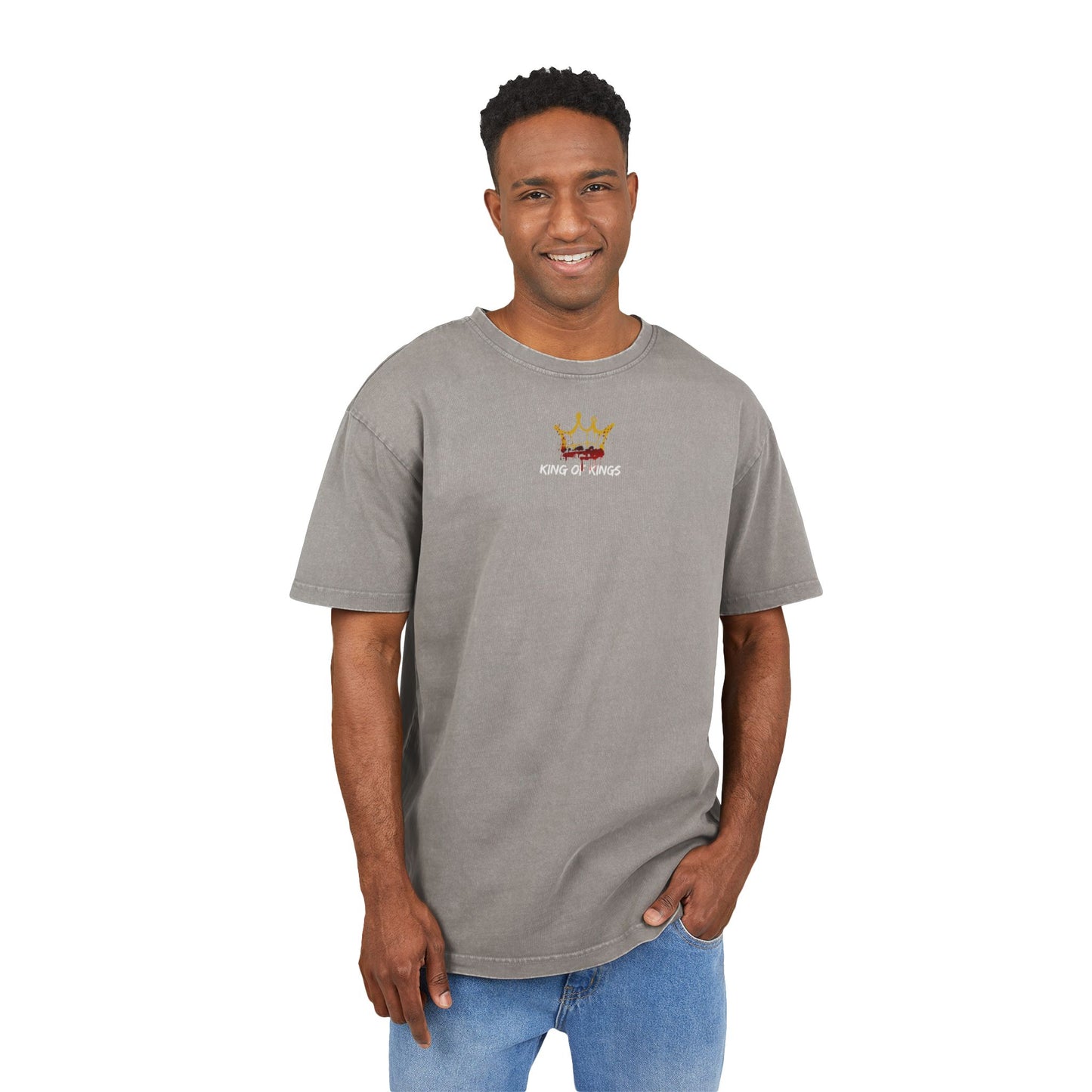 Crowned and Chosen by the Blood of King Jesus Men's Acid Washed Oversized Tee - King Jesus Graphic T-Shirt, Casual Streetwear, Faith-Based Gift, Church Attire, Comfortable Everyday Wear