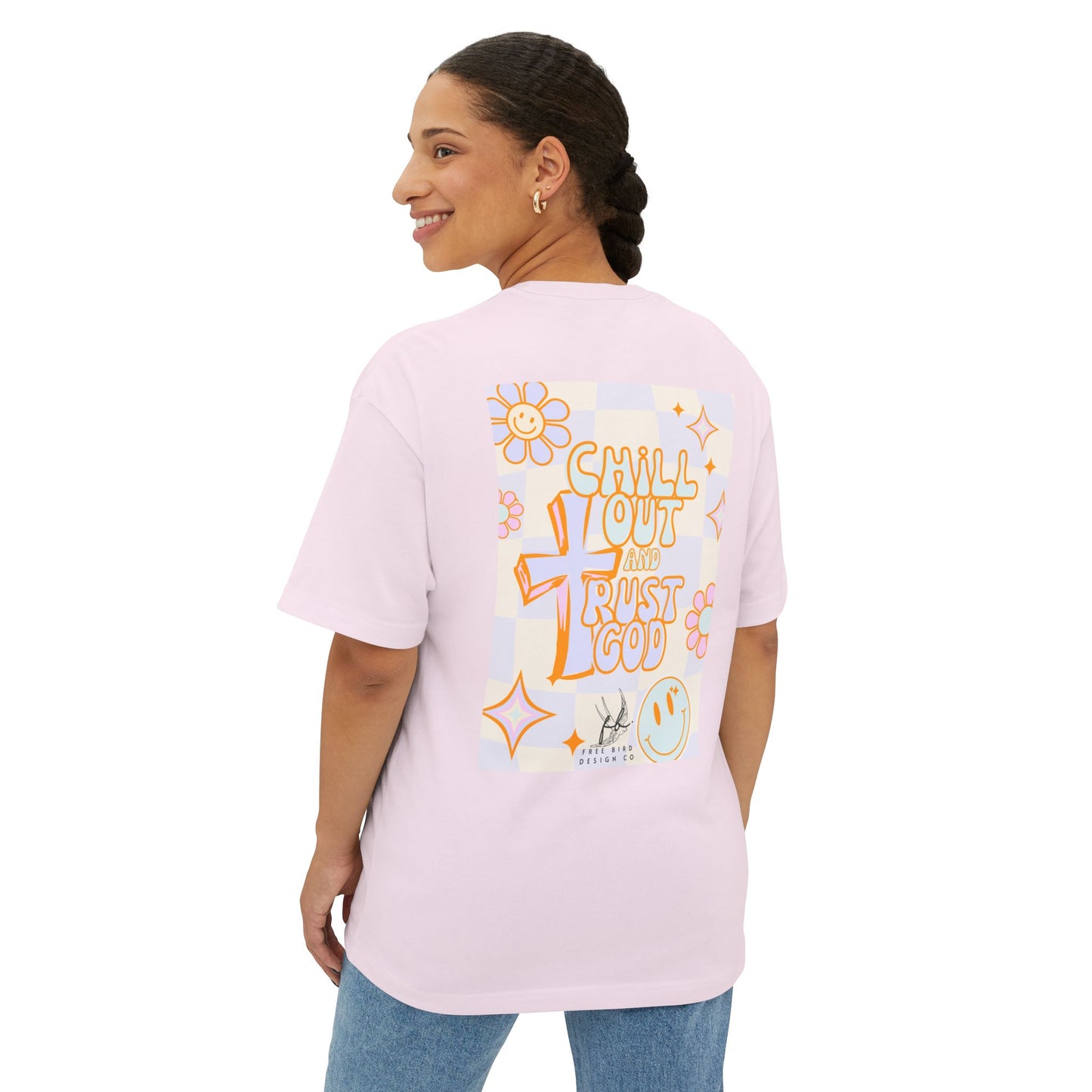Chill Out and Trust God Boxy Tee, Relaxed Unisex T-Shirt, Cute Faith-Based Apparel, Pastel Graphic Tee for Everyday Wear, Spiritual [...]